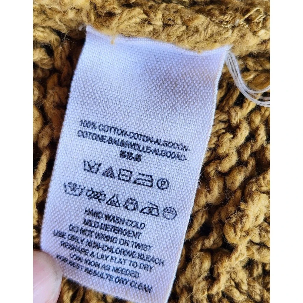 FREE PEOPLE chunky Cable knit‎ Turtleneck SWEATER yellow/Mustard keyhole back M